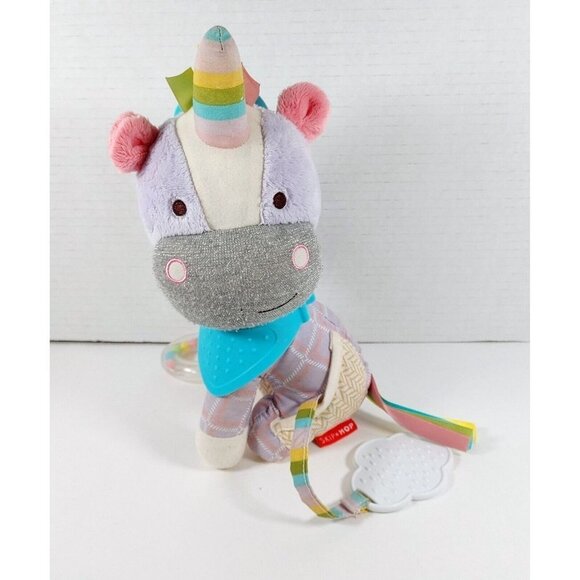 Skip Hop Unicorn Plush Baby Toy Rattle Teether Ribbons Crinkle  Bandana - Picture 1 of 6